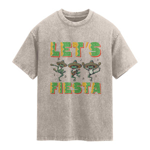 Funny Mariachi Frog Guitar Fiesta Washed Cotton T-Shirt Cinco De Mayo Gift