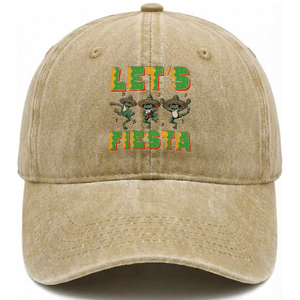 Funny Mariachi Frog Guitar Fiesta Washed Cotton Baseball Cap Cinco De Mayo Gift TS12 Print Your Wear