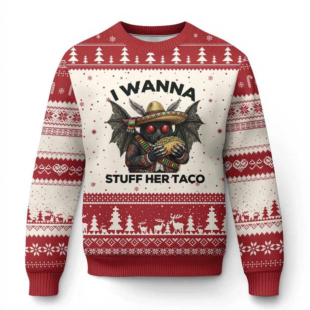 Funny Cinco De Mayo Mothman Ugly Christmas Sweater I Wanna Stuff Her Taco TS12 Beige Red Print Your Wear