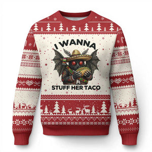 Funny Cinco De Mayo Mothman Ugly Christmas Sweater I Wanna Stuff Her Taco TS12 Beige Red Print Your Wear