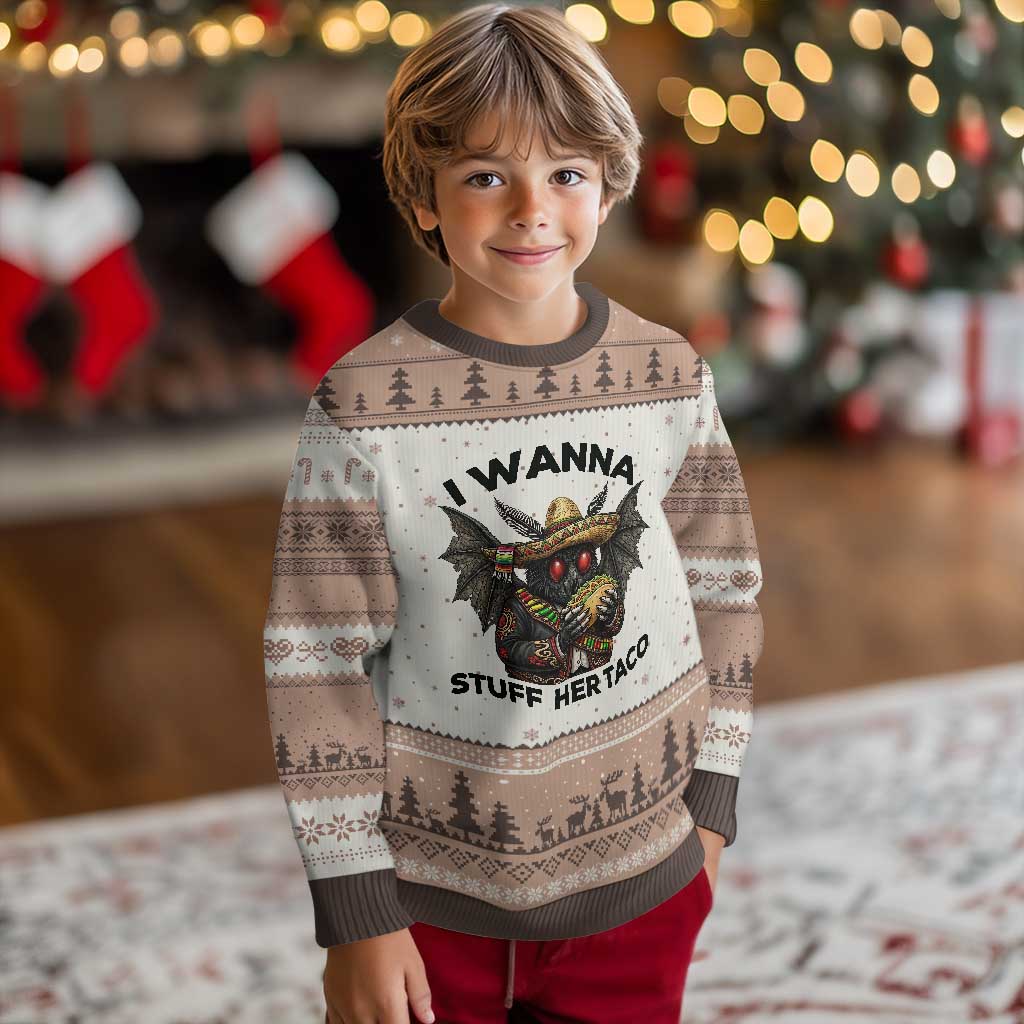 Funny Cinco De Mayo Mothman Ugly Christmas Sweater I Wanna Stuff Her Taco TS12 Mocha Mousse Print Your Wear
