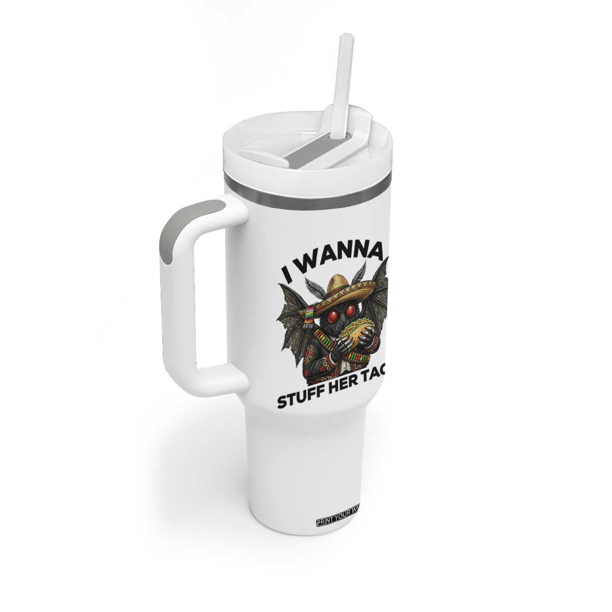 Funny Cinco De Mayo Mothman Tumbler With Handle I Wanna Stuff Her Taco TS12 Print Your Wear
