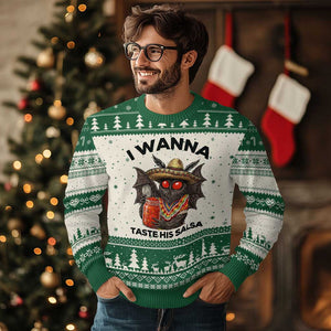 Funny Cinco De Mayo Mothman Ugly Christmas Sweater I Wanna Taste His Salsa TS12 Beige Green Print Your Wear