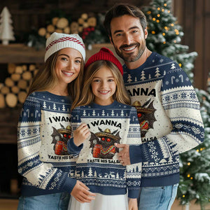 Funny Cinco De Mayo Mothman Ugly Christmas Sweater I Wanna Taste His Salsa TS12 Beige Navy Print Your Wear