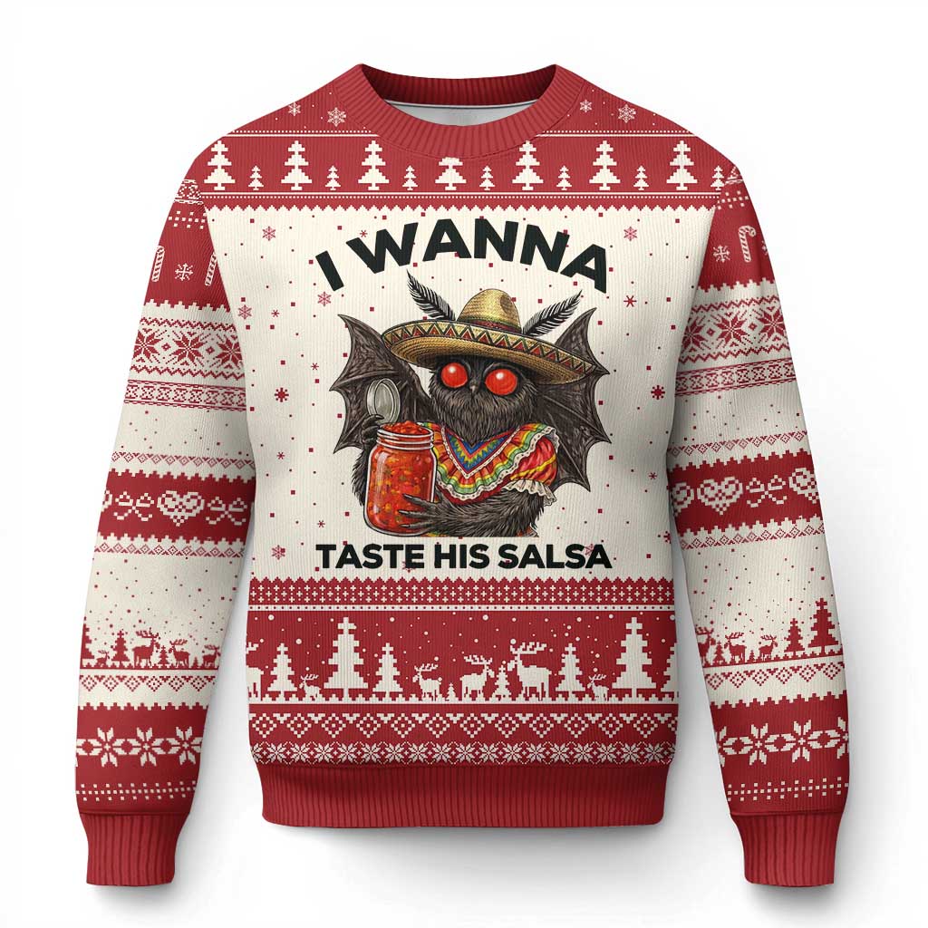 Funny Cinco De Mayo Mothman Ugly Christmas Sweater I Wanna Taste His Salsa TS12 Beige Red Print Your Wear