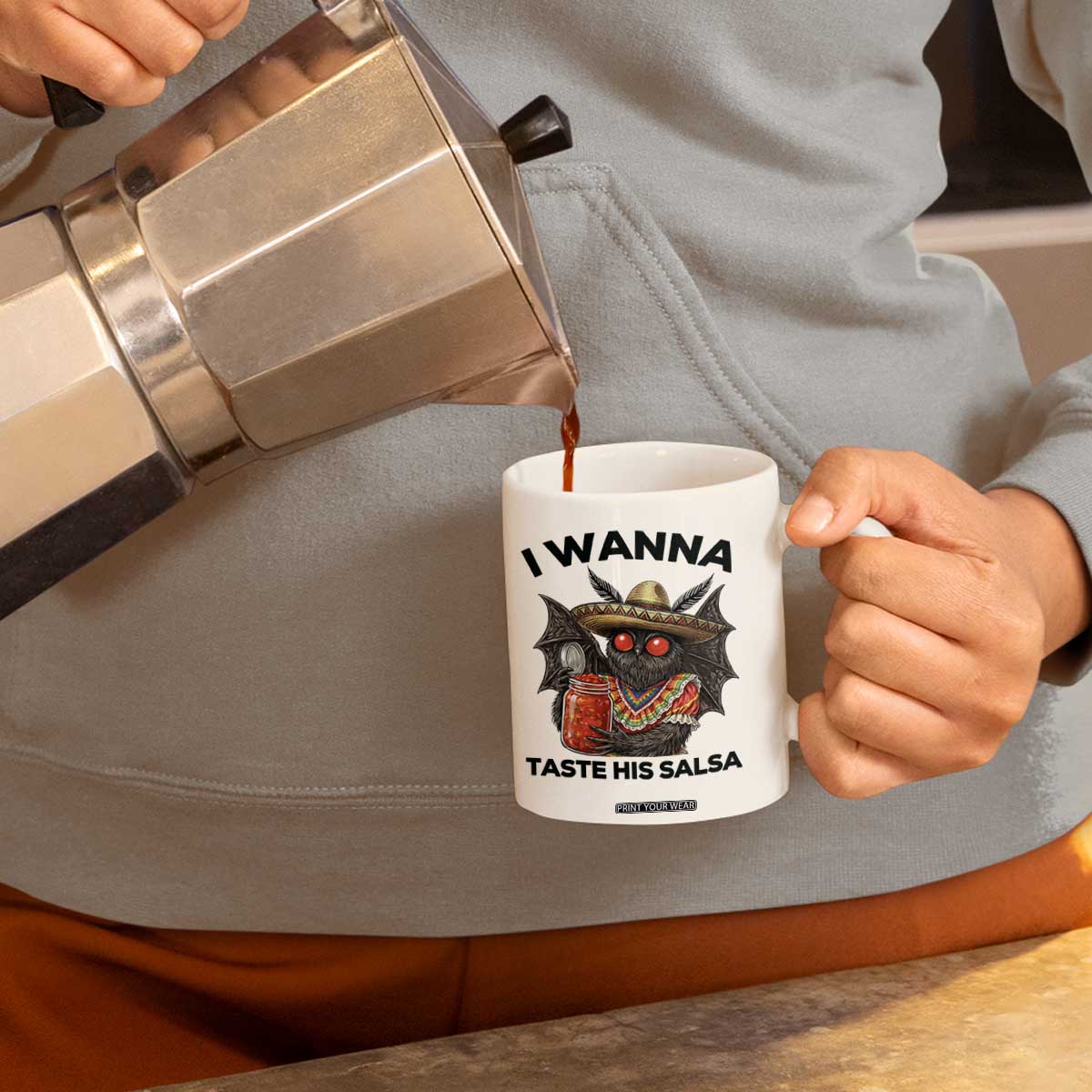 Funny Cinco De Mayo Mothman Coffee Mug I Wanna Taste His Salsa TS12 Print Your Wear