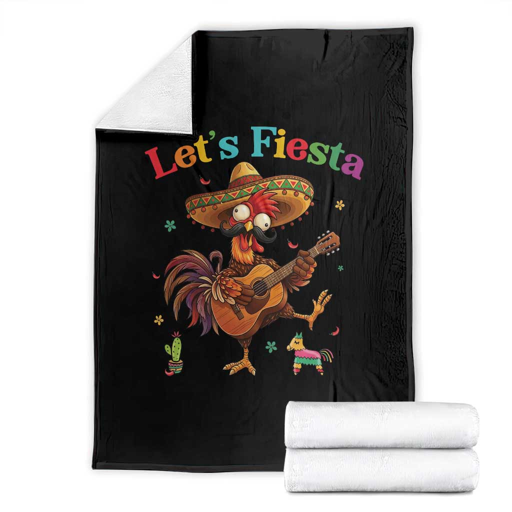 Lets Fiesta Cinco de May Throw Blanket Funny Chicken Playing Guitar TS12 White Print Your Wear