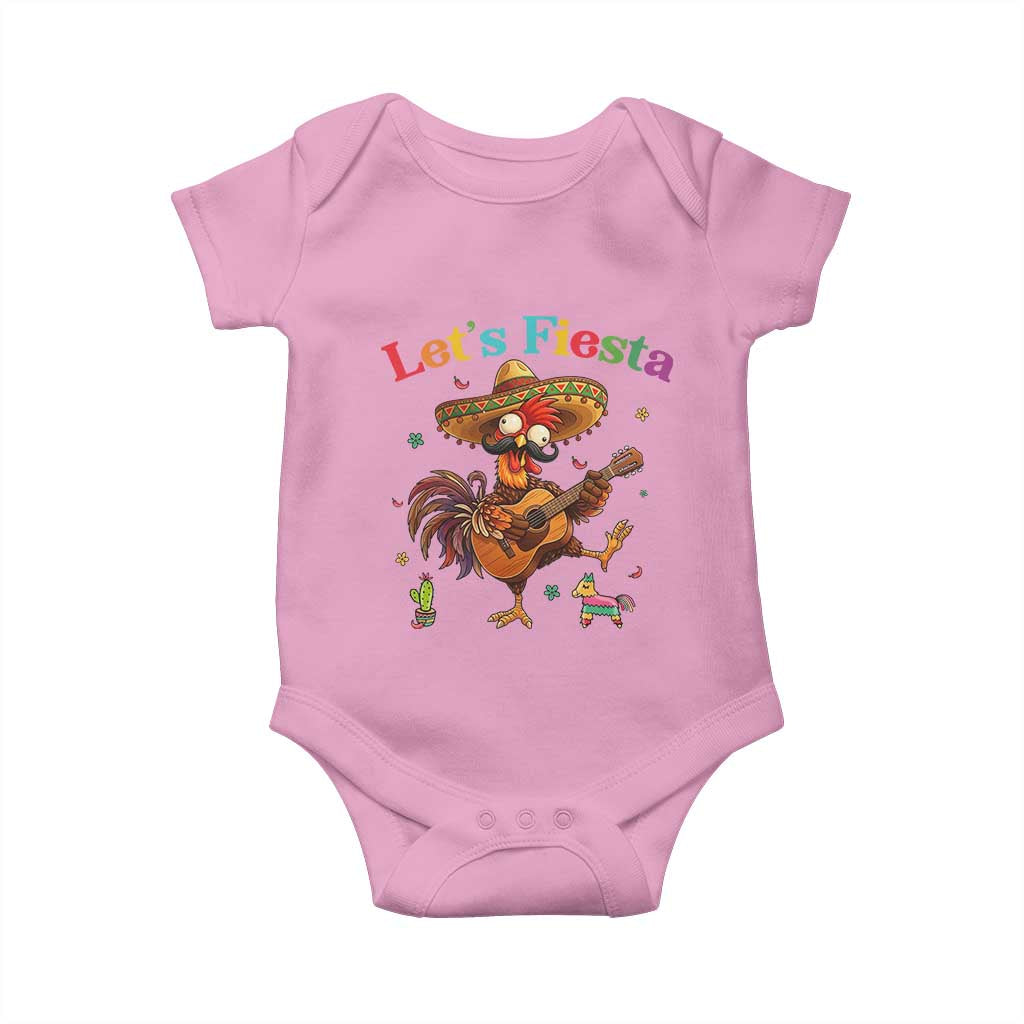 Lets Fiesta Cinco de May Baby Onesie Funny Chicken Playing Guitar TS12 Light Pink Print Your Wear