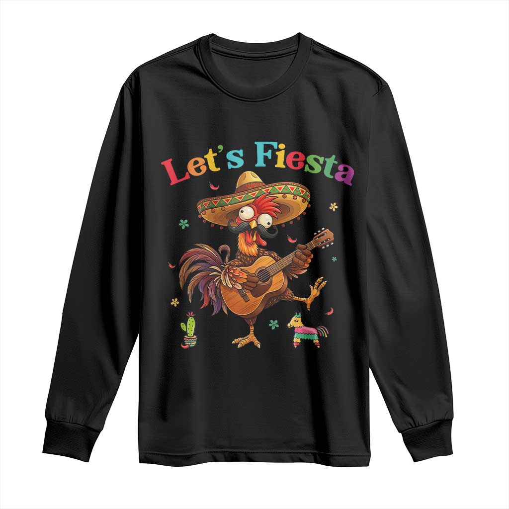 Lets Fiesta Cinco de May Long Sleeve Shirt Funny Chicken Playing Guitar TS12 Black Print Your Wear