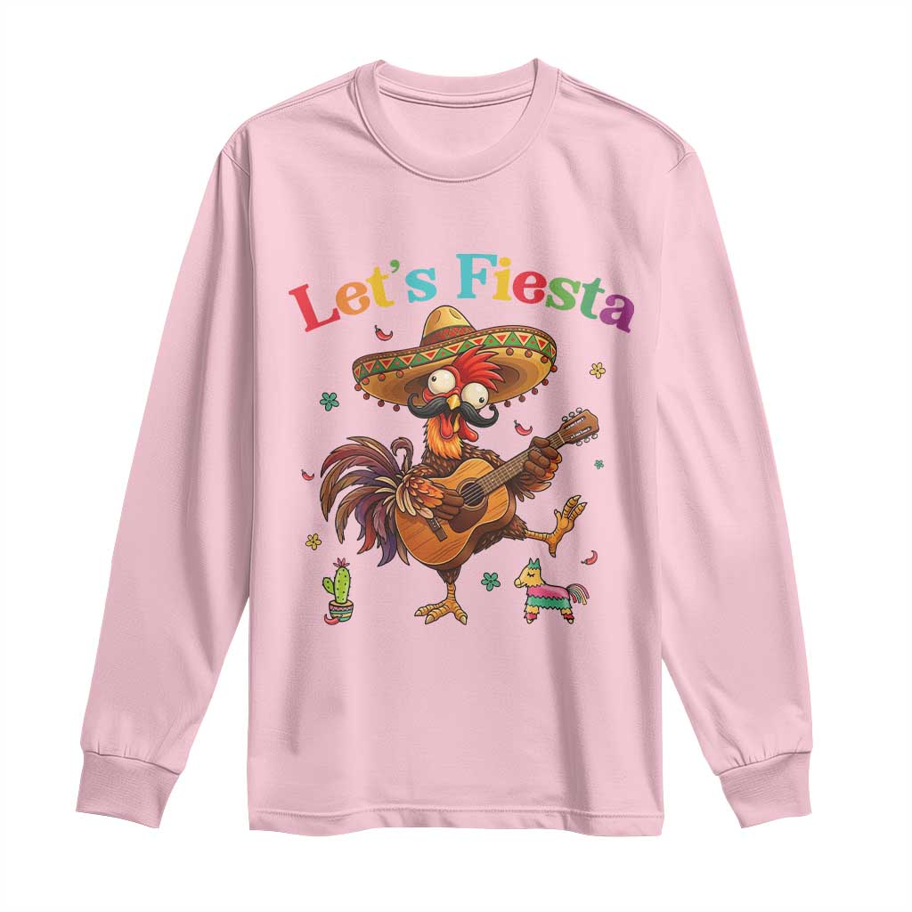 Lets Fiesta Cinco de May Long Sleeve Shirt Funny Chicken Playing Guitar TS12 Light Pink Print Your Wear