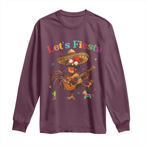 Lets Fiesta Cinco de May Long Sleeve Shirt Funny Chicken Playing Guitar TS12 Maroon Print Your Wear