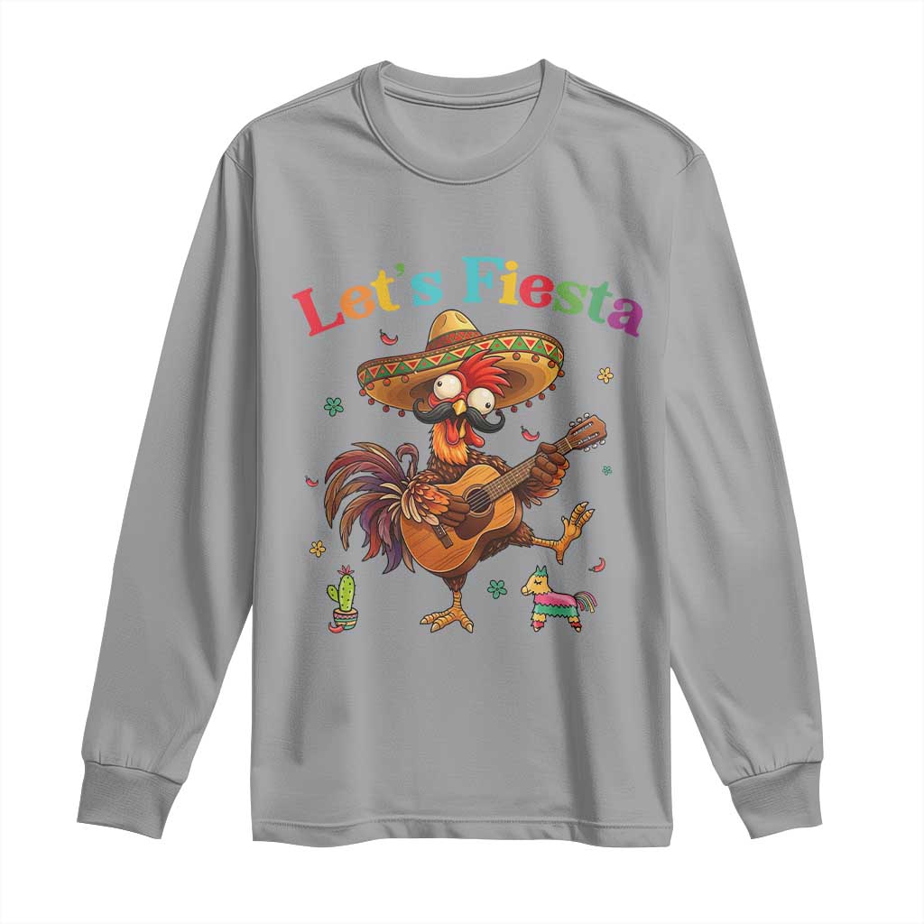 Lets Fiesta Cinco de May Long Sleeve Shirt Funny Chicken Playing Guitar TS12 Sport Gray Print Your Wear