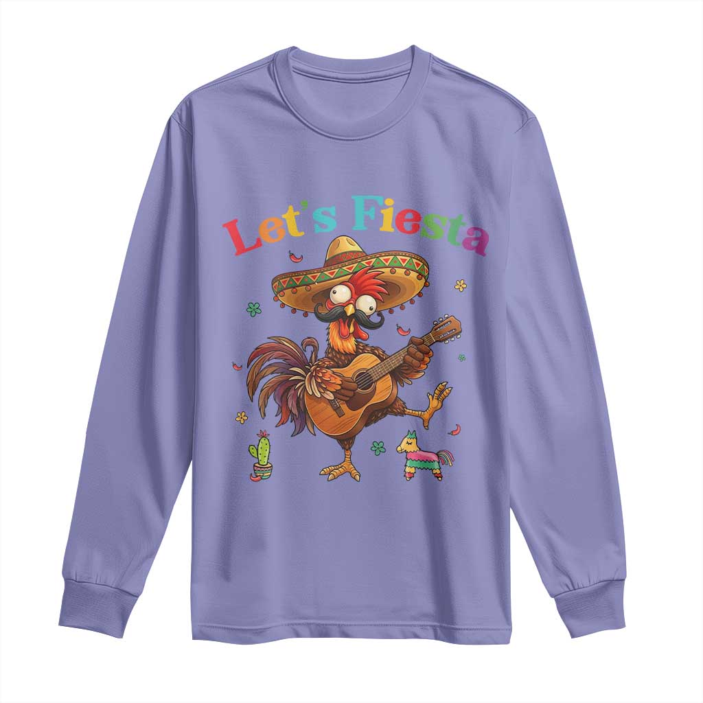 Lets Fiesta Cinco de May Long Sleeve Shirt Funny Chicken Playing Guitar TS12 Violet Print Your Wear