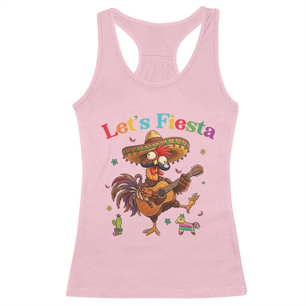 Lets Fiesta Cinco de May Racerback Tank Top Funny Chicken Playing Guitar TS12 Light Pink Print Your Wear