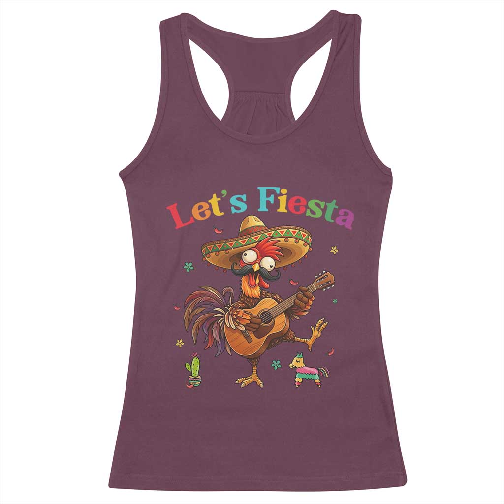 Lets Fiesta Cinco de May Racerback Tank Top Funny Chicken Playing Guitar TS12 Maroon Print Your Wear