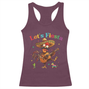 Lets Fiesta Cinco de May Racerback Tank Top Funny Chicken Playing Guitar TS12 Maroon Print Your Wear