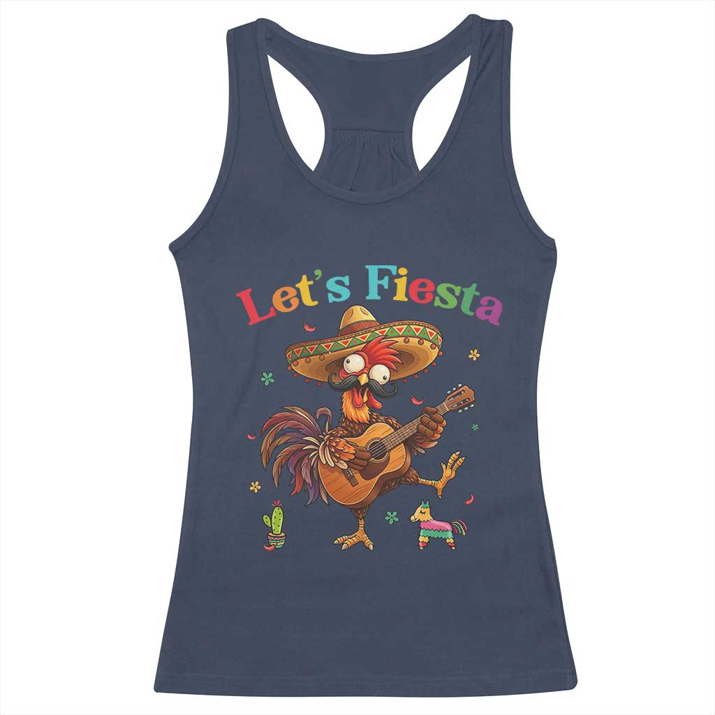 Lets Fiesta Cinco de May Racerback Tank Top Funny Chicken Playing Guitar TS12 Navy Print Your Wear