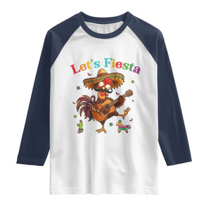 Lets Fiesta Cinco de May Raglan Shirt Funny Chicken Playing Guitar TS12 White Navy Print Your Wear