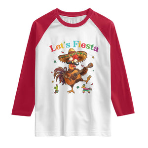 Lets Fiesta Cinco de May Raglan Shirt Funny Chicken Playing Guitar TS12 White Red Print Your Wear