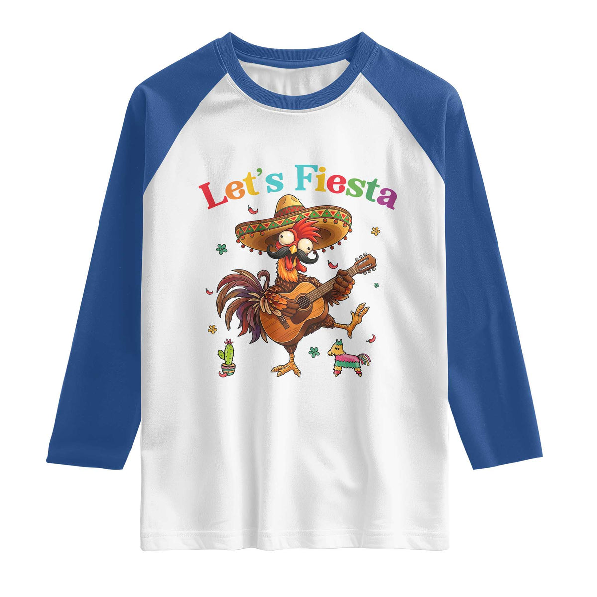 Lets Fiesta Cinco de May Raglan Shirt Funny Chicken Playing Guitar TS12 White Royal Print Your Wear