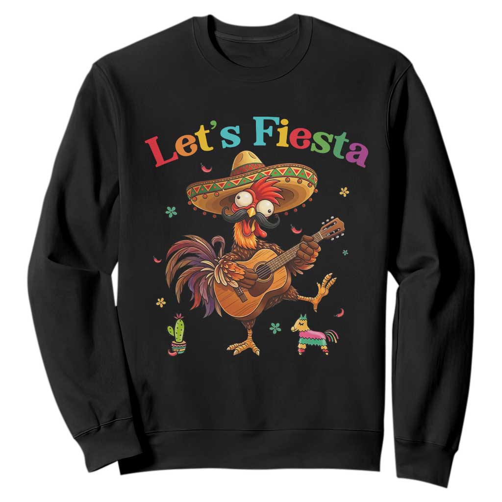 Lets Fiesta Cinco de May Sweatshirt Funny Chicken Playing Guitar TS12 Black Print Your Wear