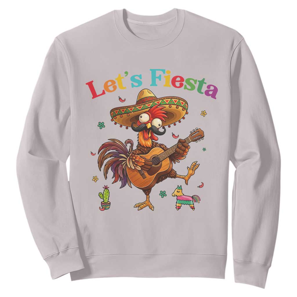Lets Fiesta Cinco de May Sweatshirt Funny Chicken Playing Guitar TS12 Ice Gray Print Your Wear