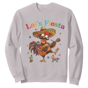 Lets Fiesta Cinco de May Sweatshirt Funny Chicken Playing Guitar TS12 Ice Gray Print Your Wear
