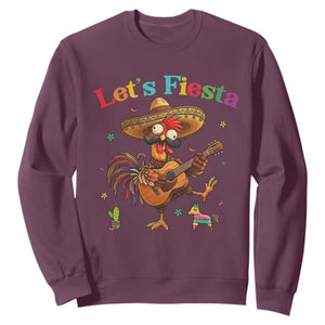 Lets Fiesta Cinco de May Sweatshirt Funny Chicken Playing Guitar TS12 Maroon Print Your Wear