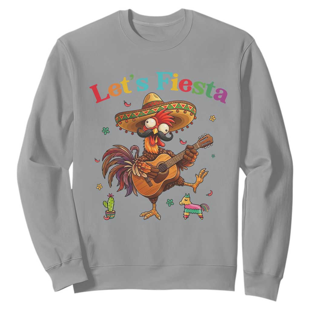 Lets Fiesta Cinco de May Sweatshirt Funny Chicken Playing Guitar TS12 Sport Gray Print Your Wear