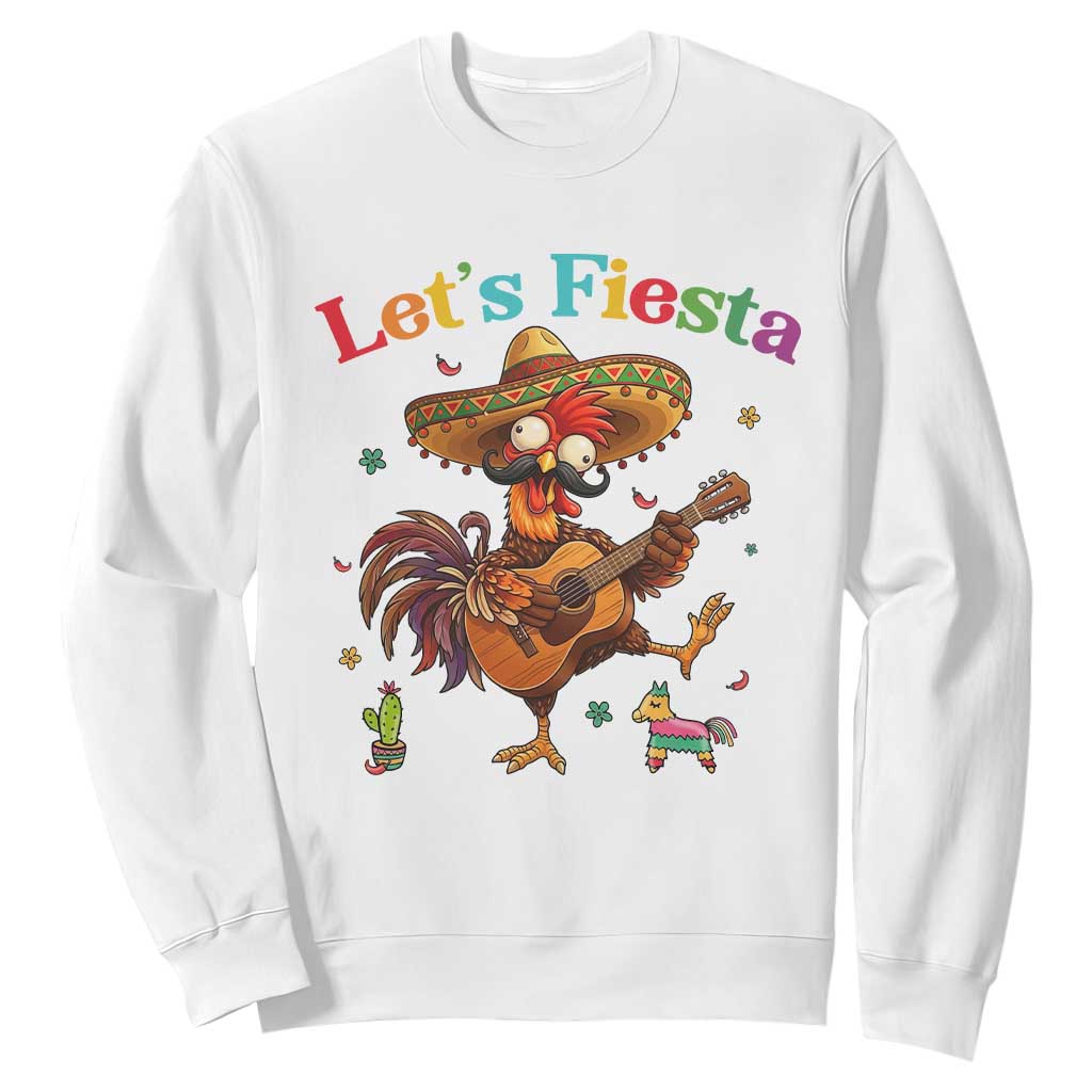 Lets Fiesta Cinco de May Sweatshirt Funny Chicken Playing Guitar TS12 White Print Your Wear