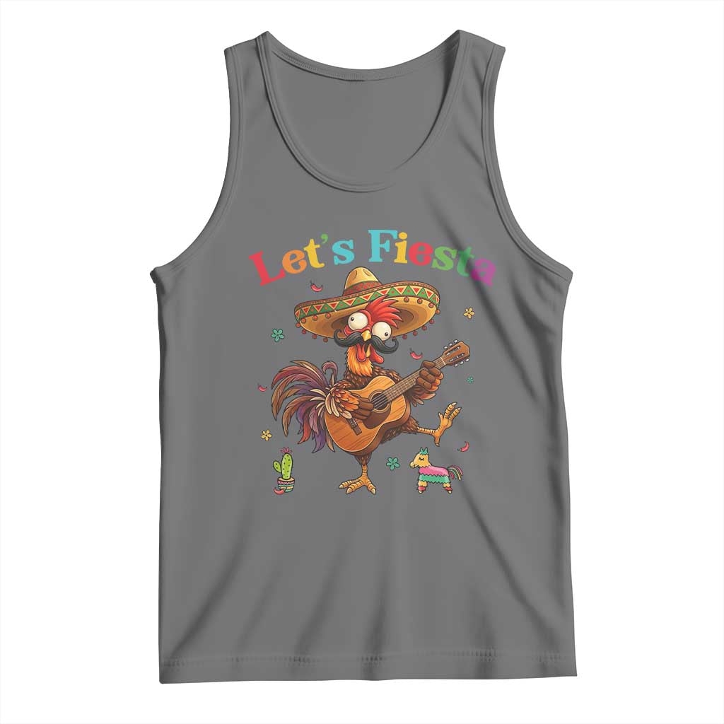 Lets Fiesta Cinco de May Tank Top Funny Chicken Playing Guitar TS12 Black Heather Print Your Wear