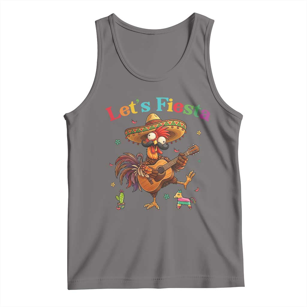 Lets Fiesta Cinco de May Tank Top Funny Chicken Playing Guitar TS12 Deep Heather Print Your Wear