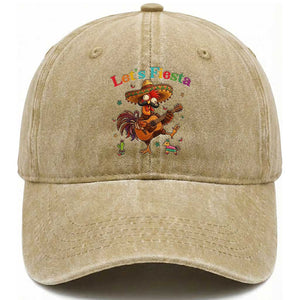 Lets Fiesta Cinco de May Washed Cotton Baseball Cap Funny Chicken Playing Guitar TS12 Print Your Wear