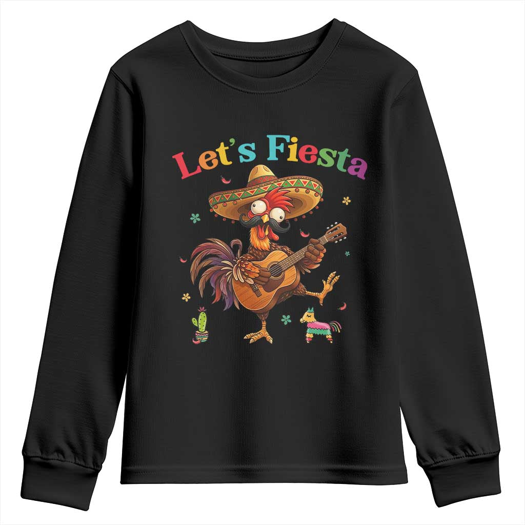 Lets Fiesta Cinco de May Youth Sweatshirt Funny Chicken Playing Guitar TS12 Black Print Your Wear