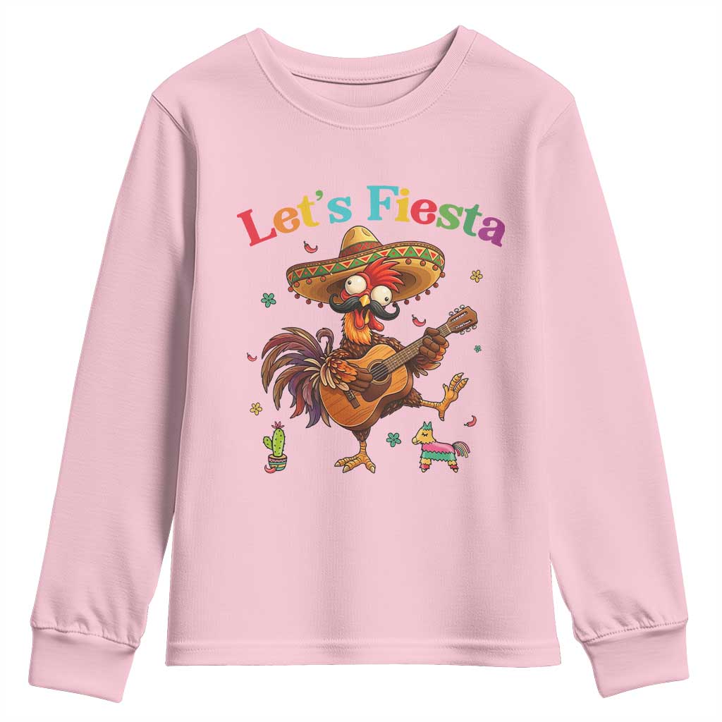 Lets Fiesta Cinco de May Youth Sweatshirt Funny Chicken Playing Guitar TS12 Light Pink Print Your Wear