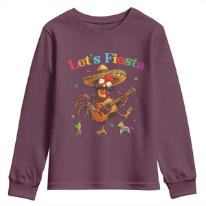 Lets Fiesta Cinco de May Youth Sweatshirt Funny Chicken Playing Guitar TS12 Maroon Print Your Wear