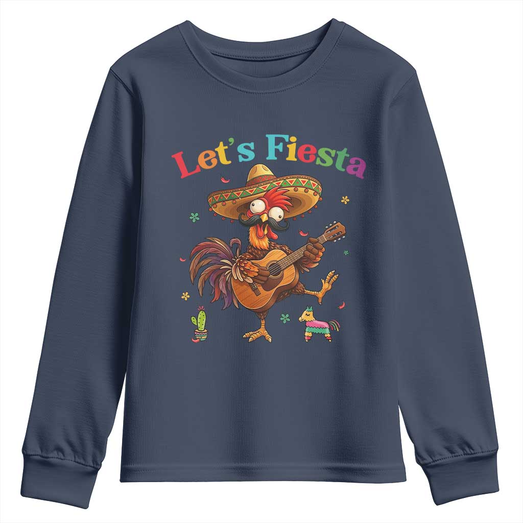 Lets Fiesta Cinco de May Youth Sweatshirt Funny Chicken Playing Guitar TS12 Navy Print Your Wear