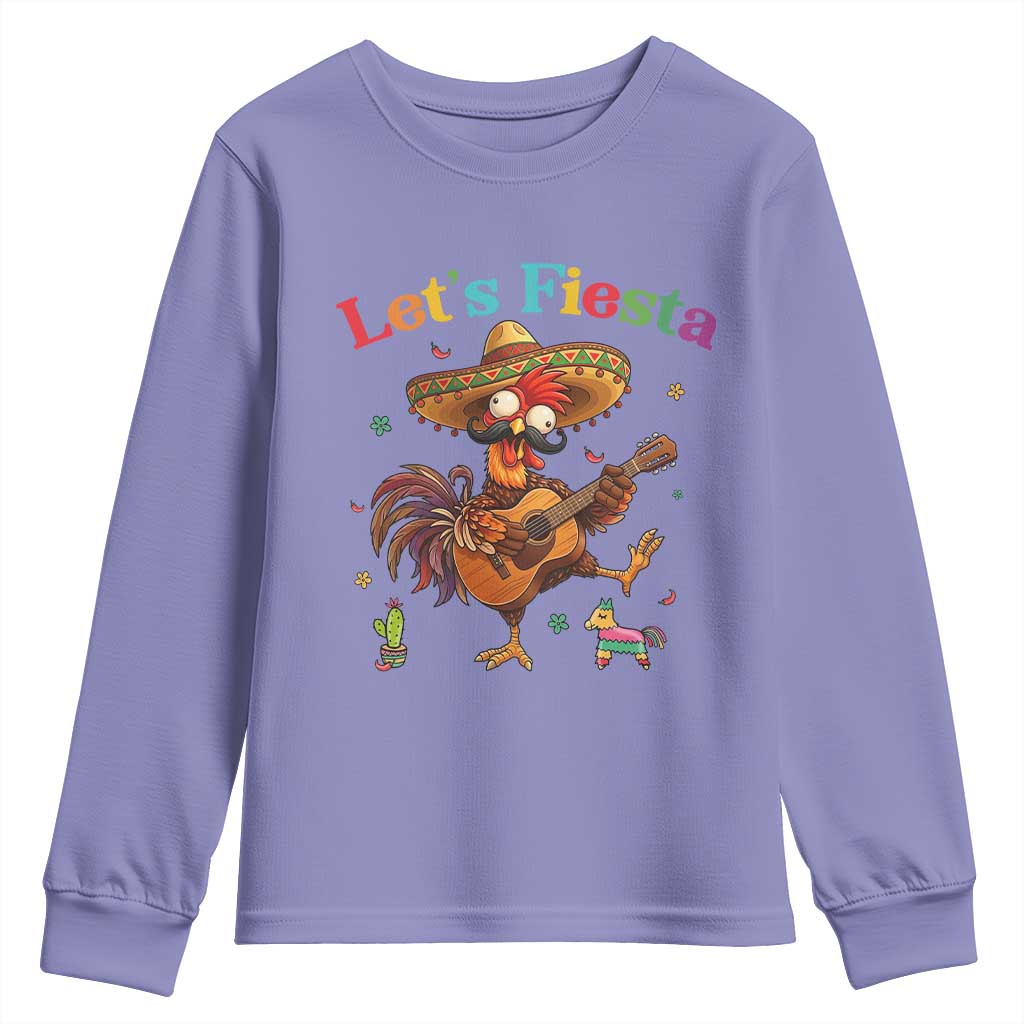 Lets Fiesta Cinco de May Youth Sweatshirt Funny Chicken Playing Guitar TS12 Violet Print Your Wear