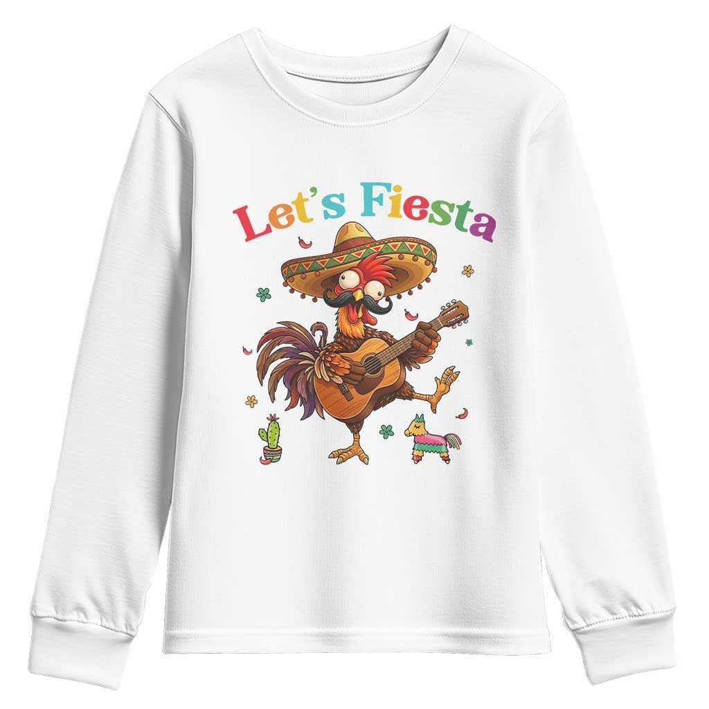 Lets Fiesta Cinco de May Youth Sweatshirt Funny Chicken Playing Guitar TS12 White Print Your Wear