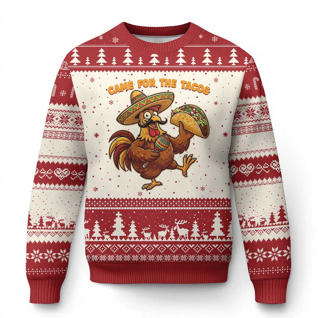 Funny Cinco De Mayo Chicken Ugly Christmas Sweater Came For The Tacos TS12 Beige Red Print Your Wear