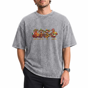 Funny Cinco De Mayo Chicken Squad Washed Cotton T-Shirt Mexican Party Celebration Gift