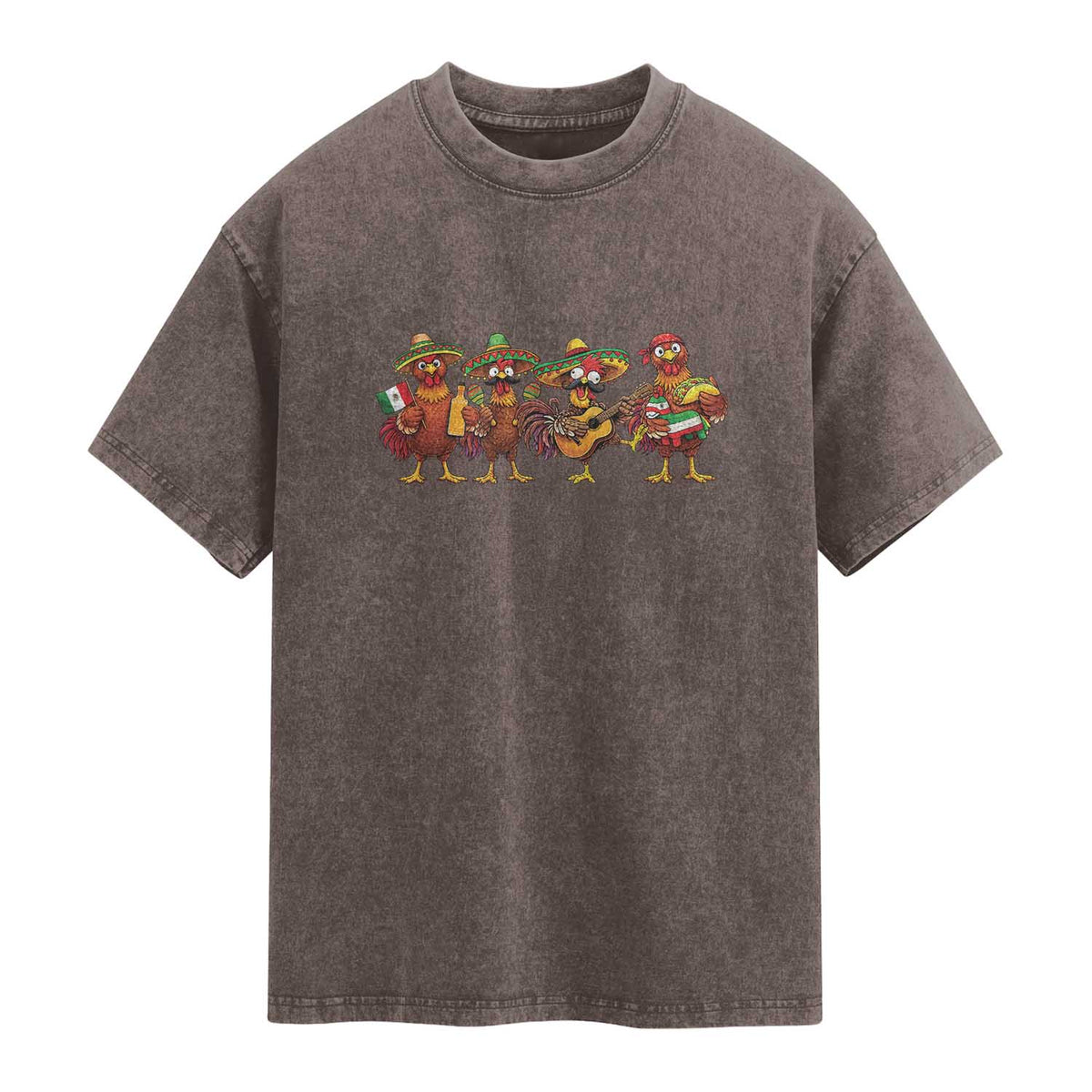 Funny Cinco De Mayo Chicken Squad Washed Cotton T-Shirt Mexican Party Celebration Gift