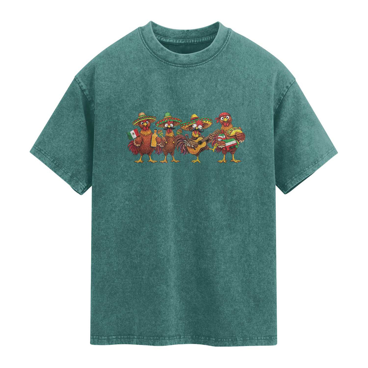 Funny Cinco De Mayo Chicken Squad Washed Cotton T-Shirt Mexican Party Celebration Gift