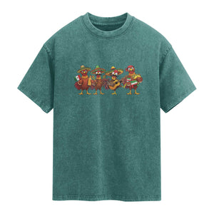 Funny Cinco De Mayo Chicken Squad Washed Cotton T-Shirt Mexican Party Celebration Gift