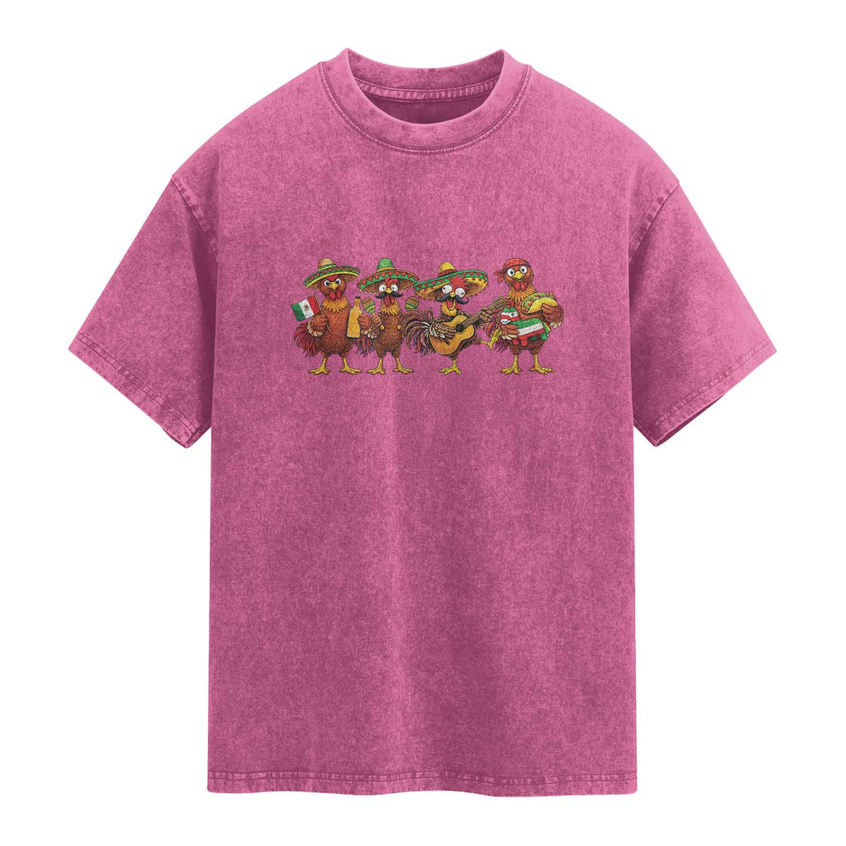 Funny Cinco De Mayo Chicken Squad Washed Cotton T-Shirt Mexican Party Celebration Gift