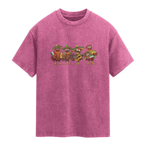 Funny Cinco De Mayo Chicken Squad Washed Cotton T-Shirt Mexican Party Celebration Gift