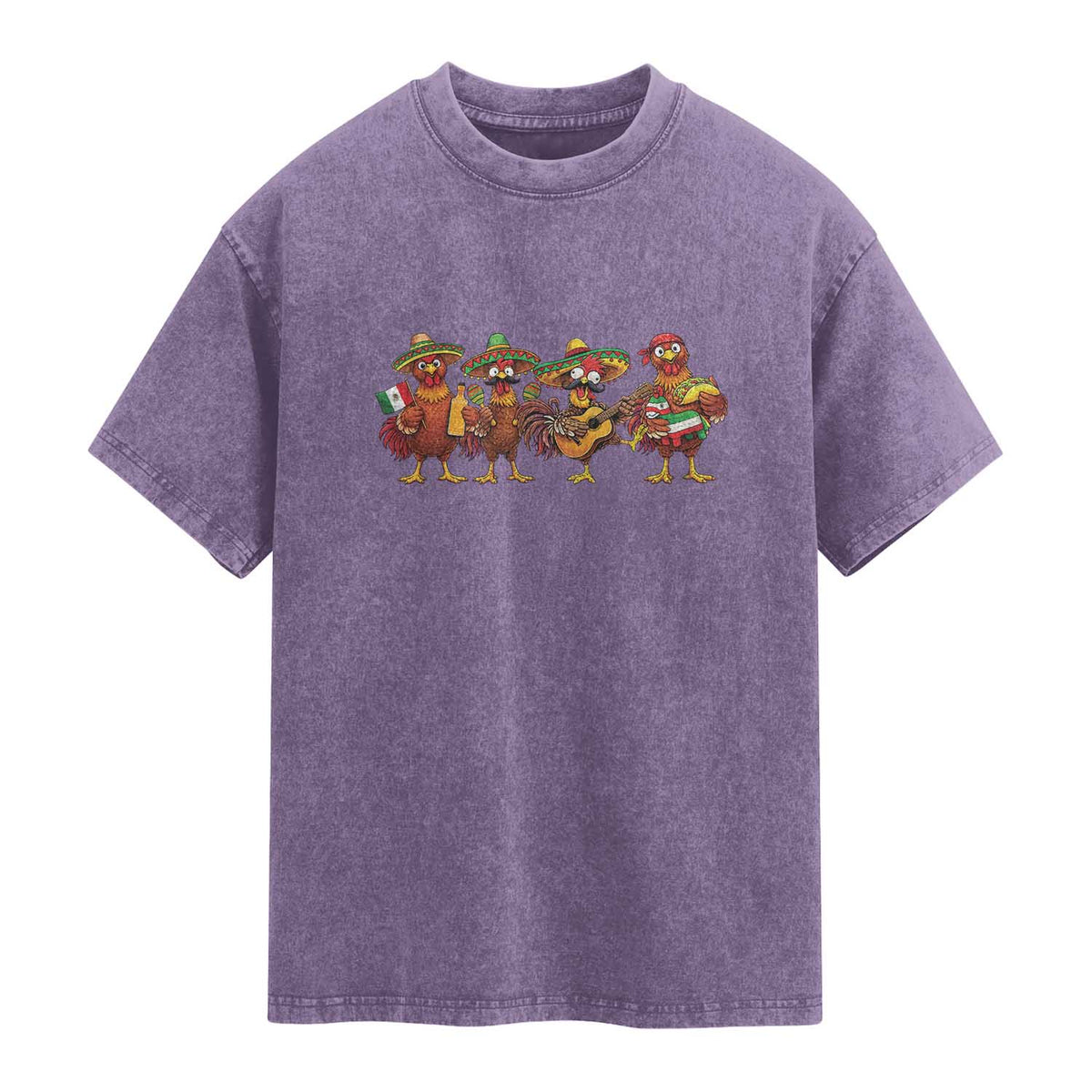 Funny Cinco De Mayo Chicken Squad Washed Cotton T-Shirt Mexican Party Celebration Gift
