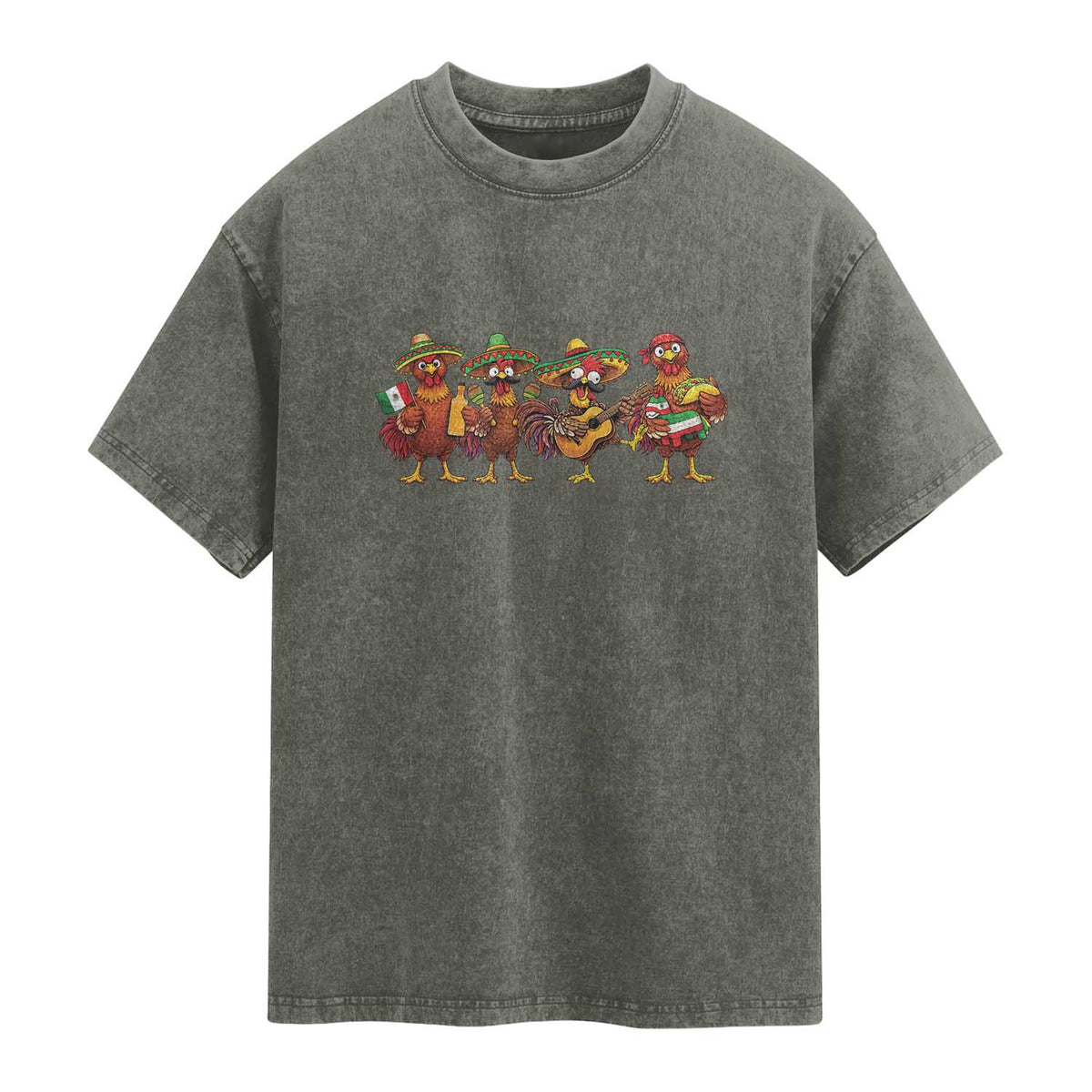 Funny Cinco De Mayo Chicken Squad Washed Cotton T-Shirt Mexican Party Celebration Gift