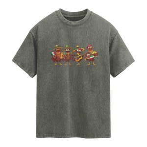 Funny Cinco De Mayo Chicken Squad Washed Cotton T-Shirt Mexican Party Celebration Gift