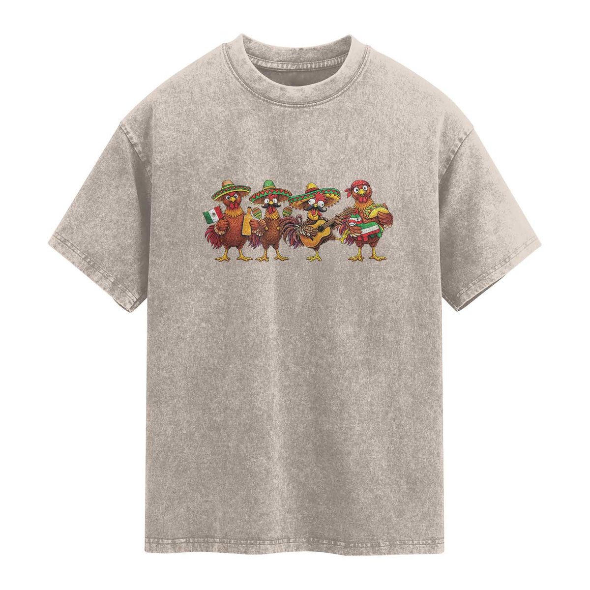 Funny Cinco De Mayo Chicken Squad Washed Cotton T-Shirt Mexican Party Celebration Gift